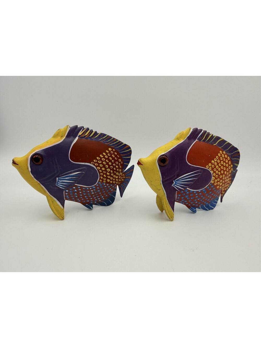 Vintage Papier-Mâché Tropical Fish Figurines Set Of 2 Coastal Decor